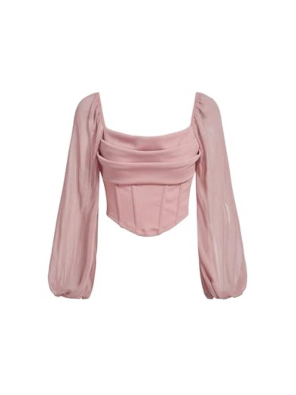 WDIRARA Corset Crop Top Mesh Long Sleeve Square Neck Blouse